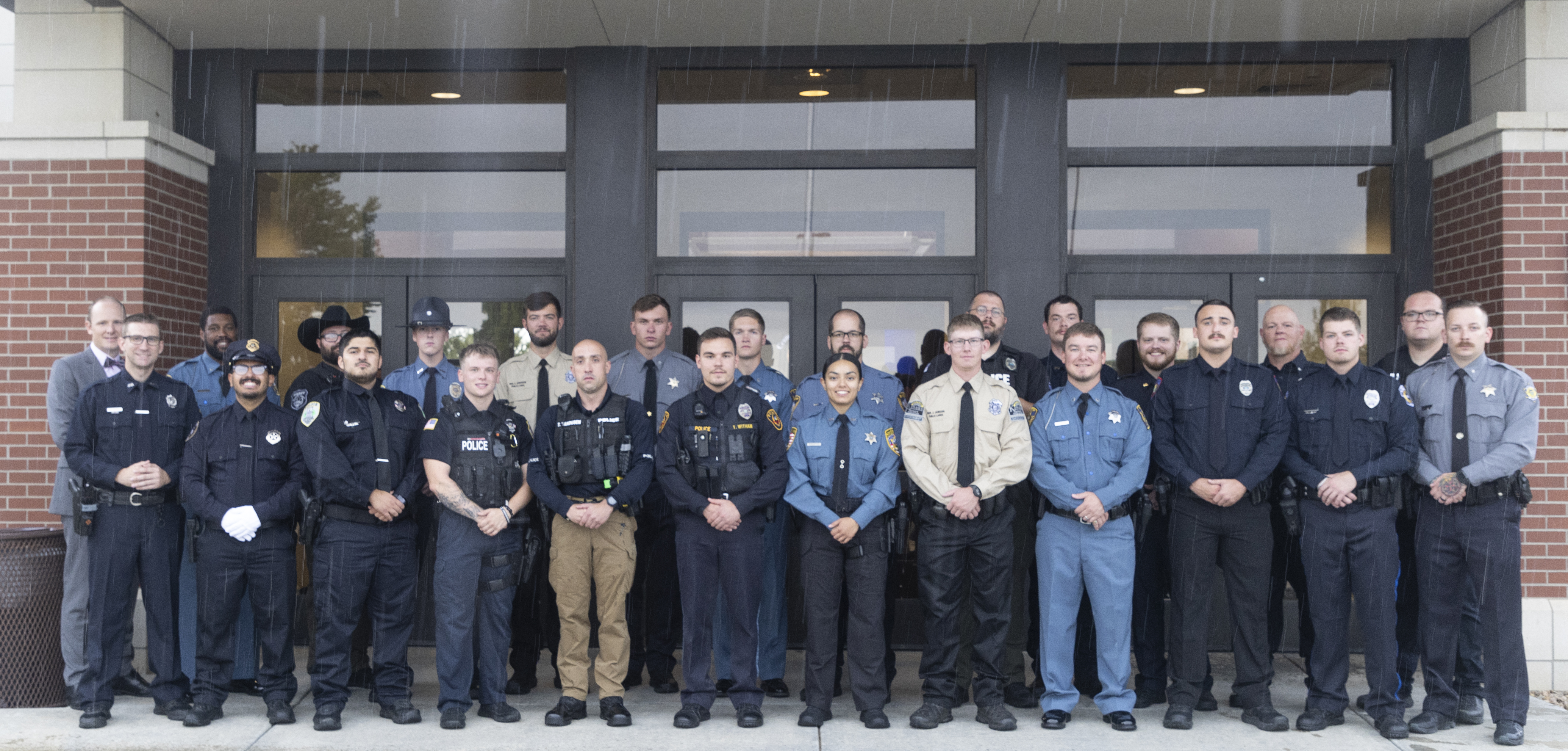 329 class in front of building