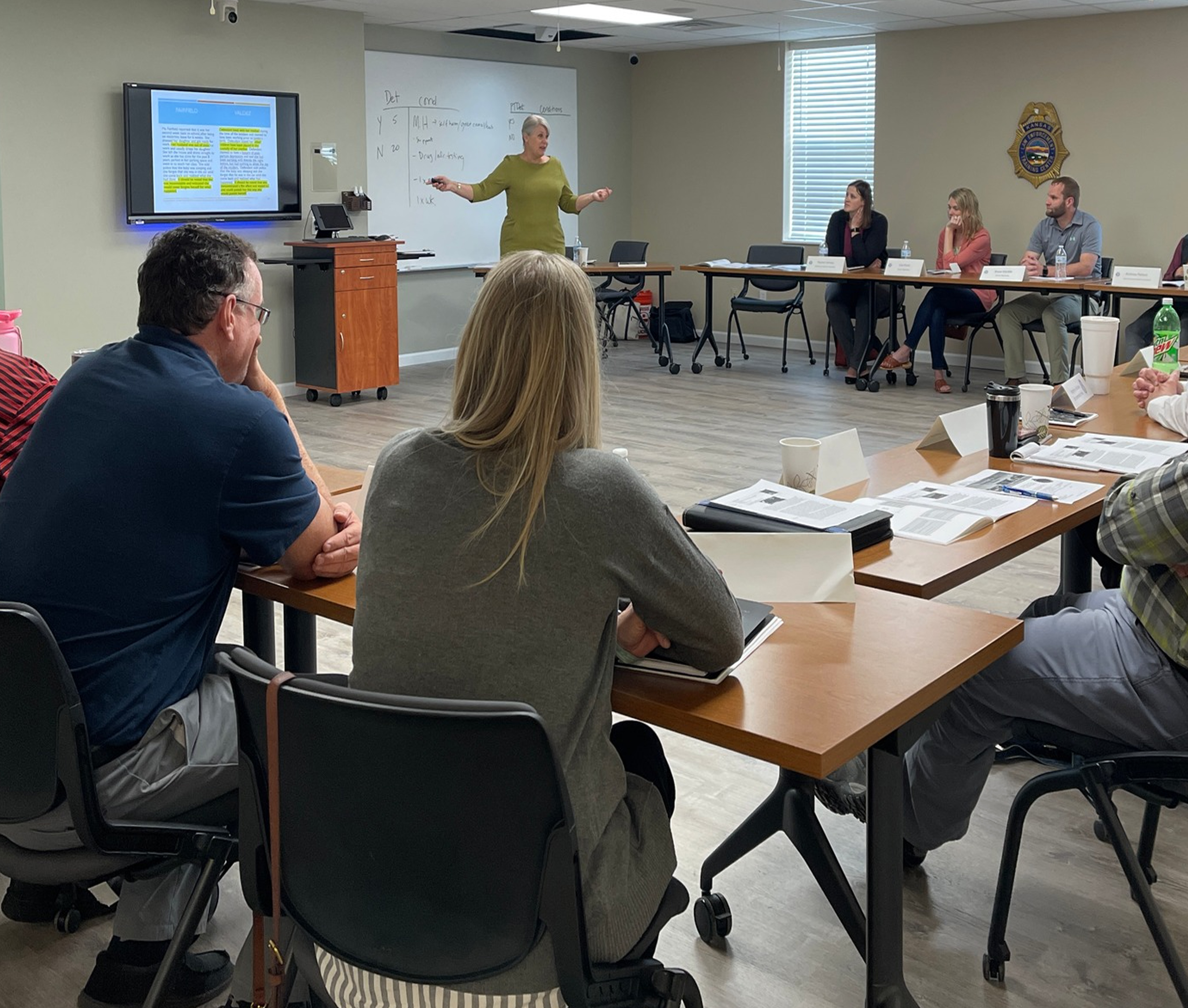 "Sophia Bernardino instructs the Fair and Impartial Policing Probation and Parole class at the KLETC regional site in Hays, KS"
